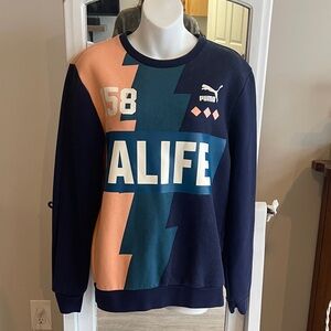Puma Men's Crewneck Alife Soccer Sweatshirt  - Navy, Peach, and Teal. Size S